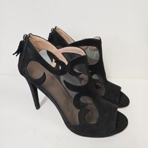 Stuart Weitzman Black Suede Mesh Cutout Peep Toe Stiletto Heels Booties Size 8